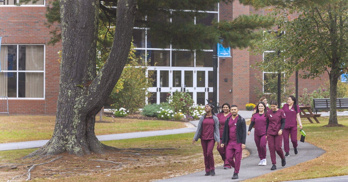 SJC nursing students walking on campus